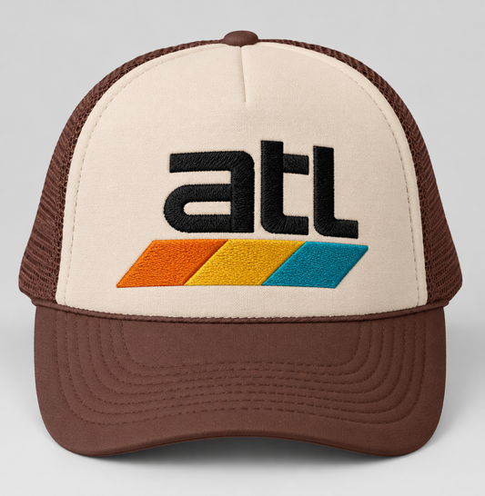 Retro ATL Embroidered Trucker Hat | Brown & Cream